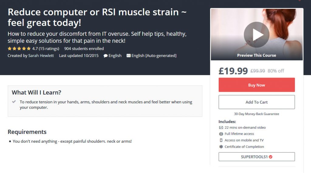Reduce computer or RSI muscle strain ~ feel great today!
